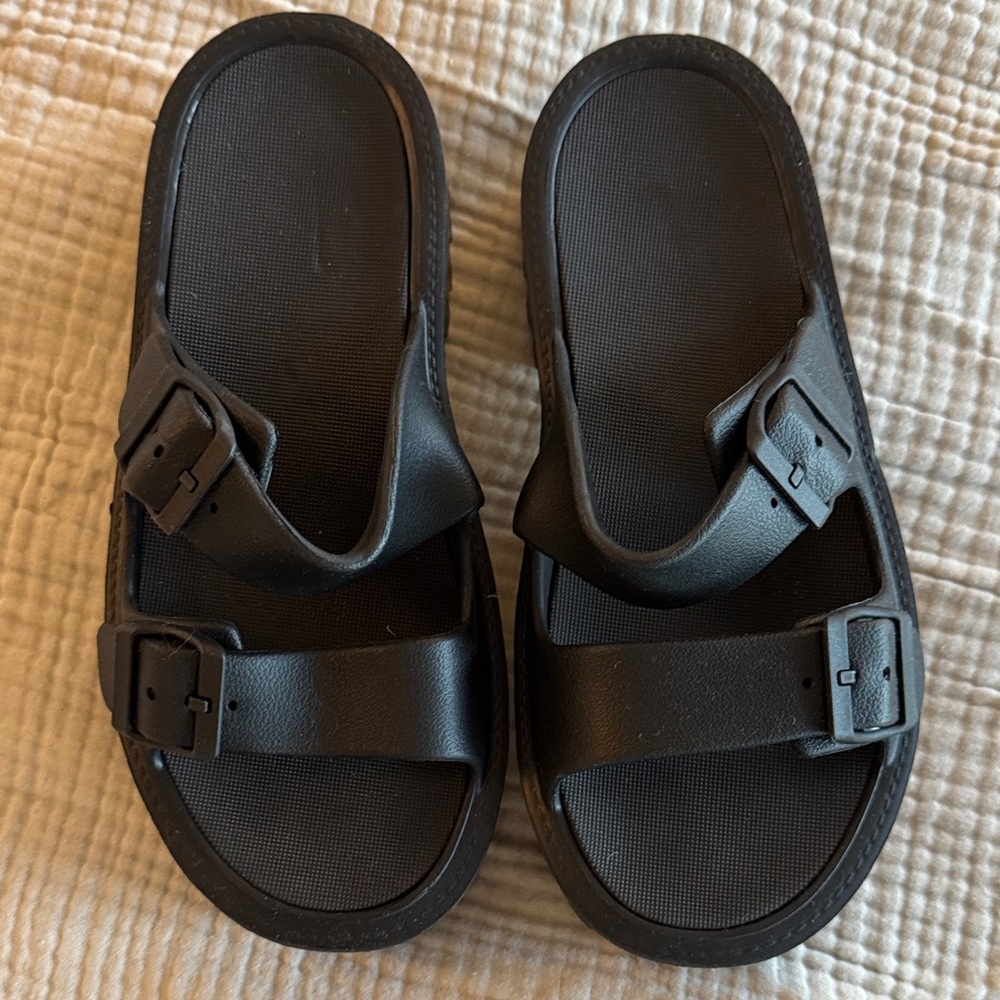 Black Slide Sandals with Buckles